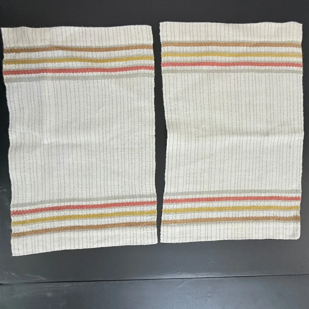 Vintage Handwoven Cotton Napkins and Placemats Set of 5 Multi Stripe Cream